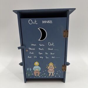 Primitive Outhouse Toilet Paper Holder Storage Cabinet Hanging Painted Moon